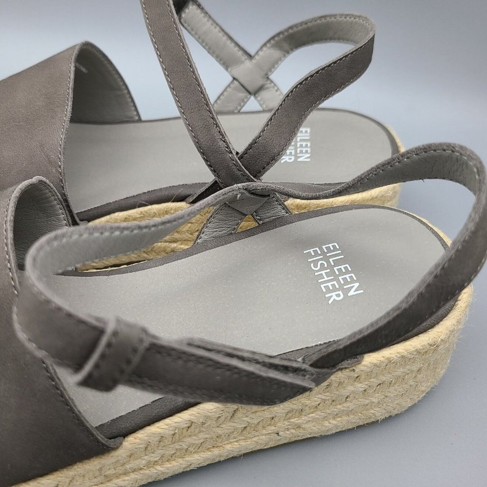 EILEEN FISHER sandals Devi gray Platform wedge Espadrille jute strappy sz 9 new - Picture 5 of 10